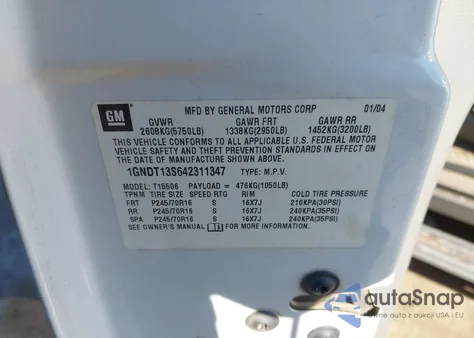 2004 Chevrolet Trailblazer Ls z USA, uszkodzony, nr VIN 1GNDT13S642311347